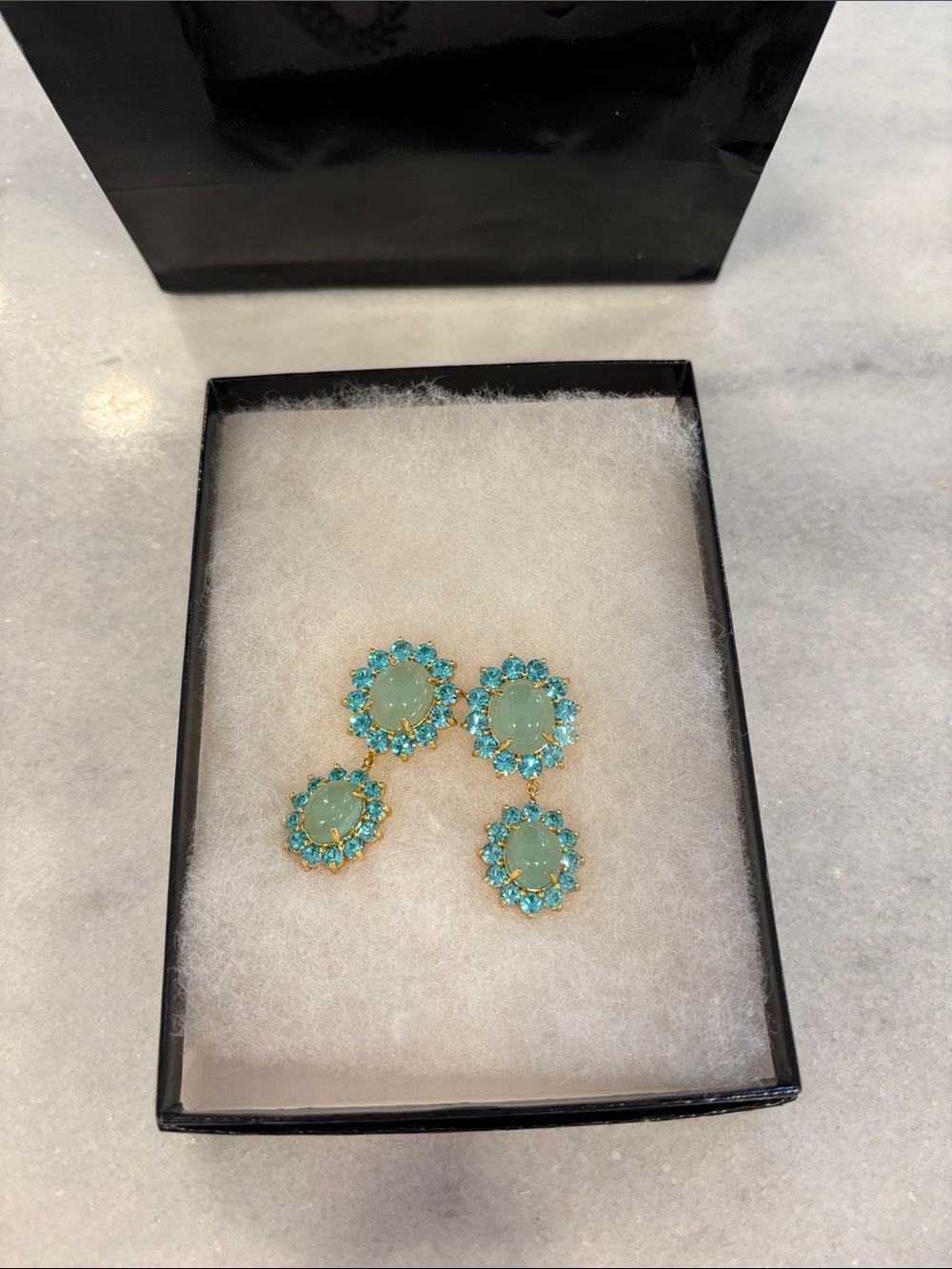 Loren Hope Aqua and Turquoise Double Drop Earrings - Picture 3 of 7